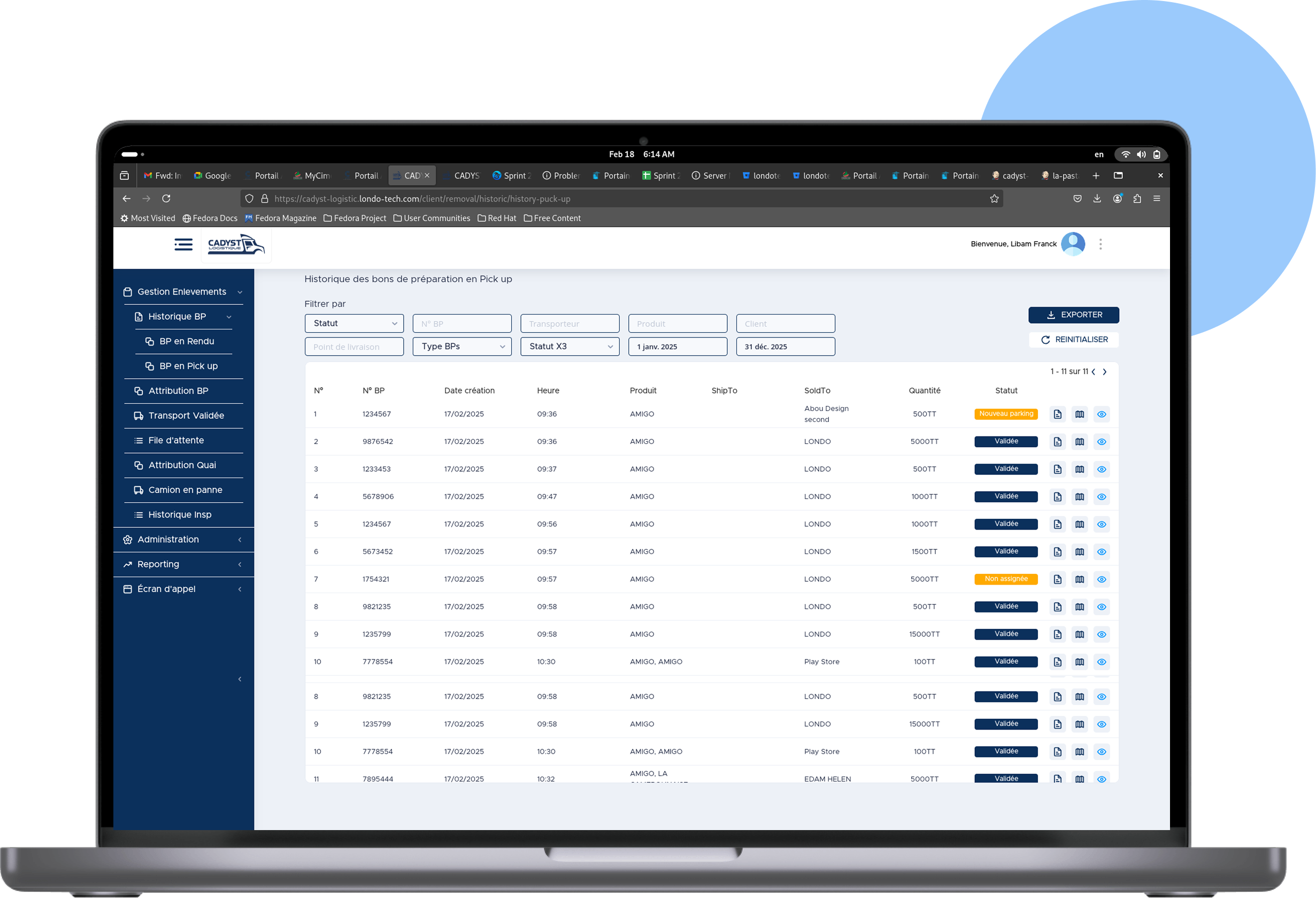 Interface de la plateforme